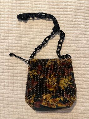 Free People Velvet Moon Crossbody Bag Leaves Beaded Purse Handbag Black Gold